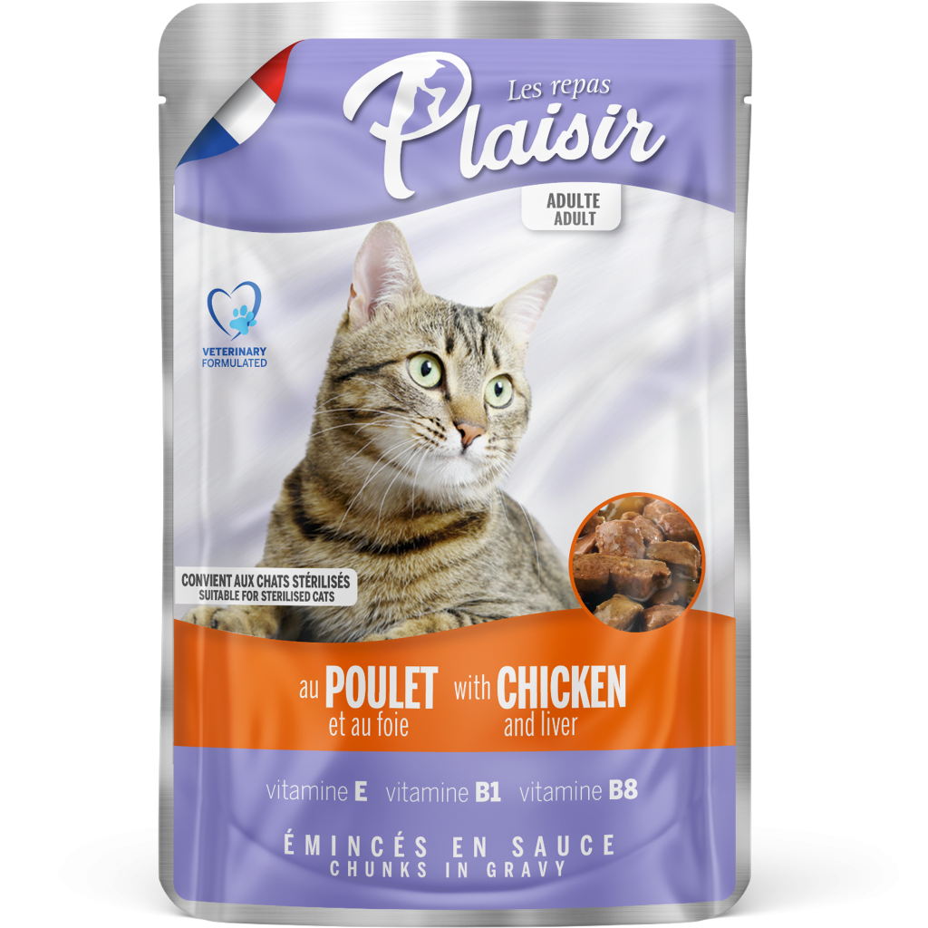 Chunks with [CHICKEN] & [LIVER] in gravy - Pouch 100g (STERILISED CAT) -  Repas Plaisir